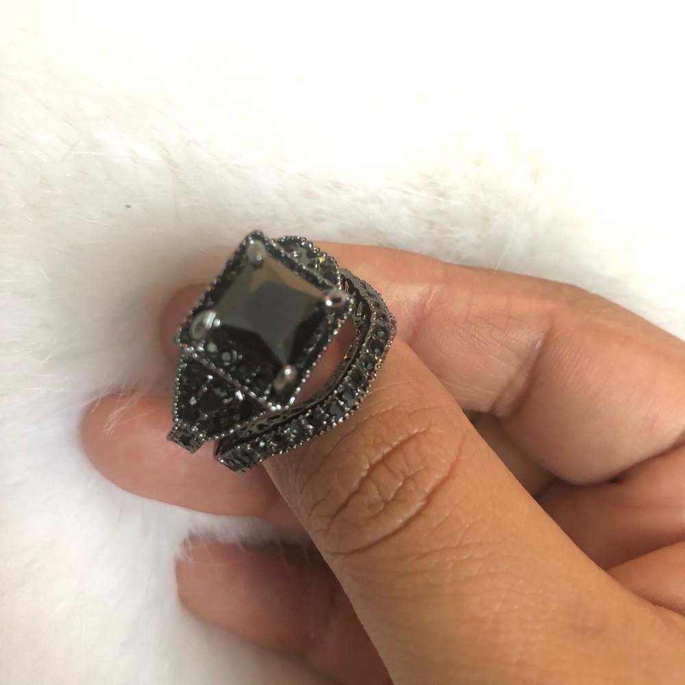 Black princess cut engagement ring